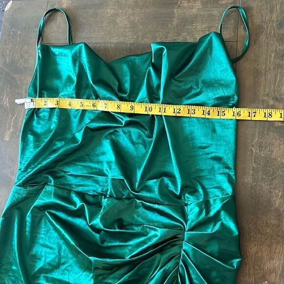 Solid Ruched Split Thigh Satin Sexy Cami Ruched Dress - Picture 8 of 11